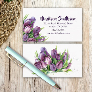 Purple Tulips Floral Watercolor Business/ Calling Card