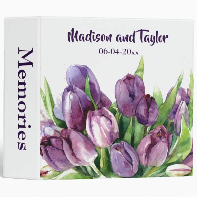 Purple Tulips Floral Wedding Album Binder (Front/Spine)
