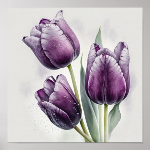 Purple Tulips Flower Art Print Poster