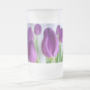 Purple Tulips Frosted Glass Beer Mug