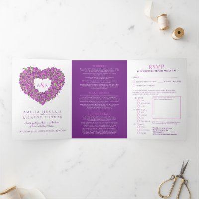Purple tulips heart art monogram wedding