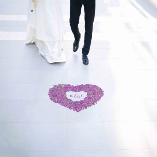 Purple tulips heart wreath monogram wedding floor decals