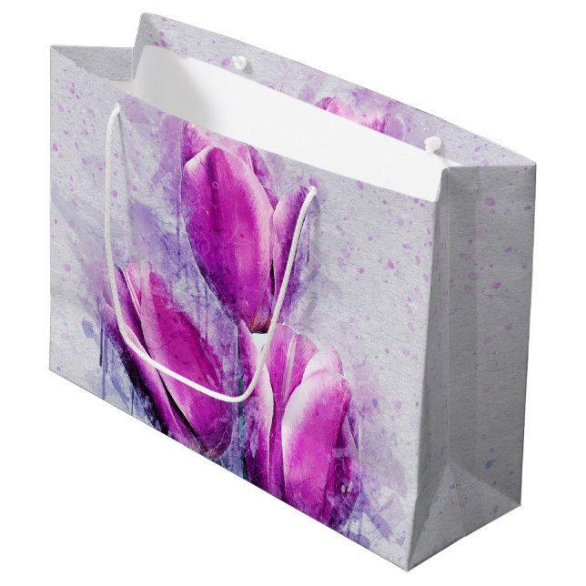 Purple Tulips Large Gift Bag (Front Angled)