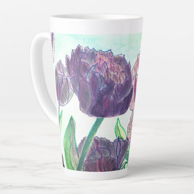 Purple Tulips Latte Mug (Left Angle)