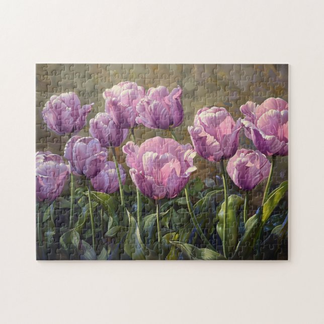 Purple Tulips Lush Flowers Oil Painting Jigsaw Puzzle (Horizontal)