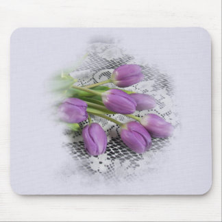 Purple Tulips on Lace Mouse Pad
