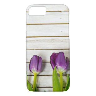 purple tulips on wood iPhone 8/7 case