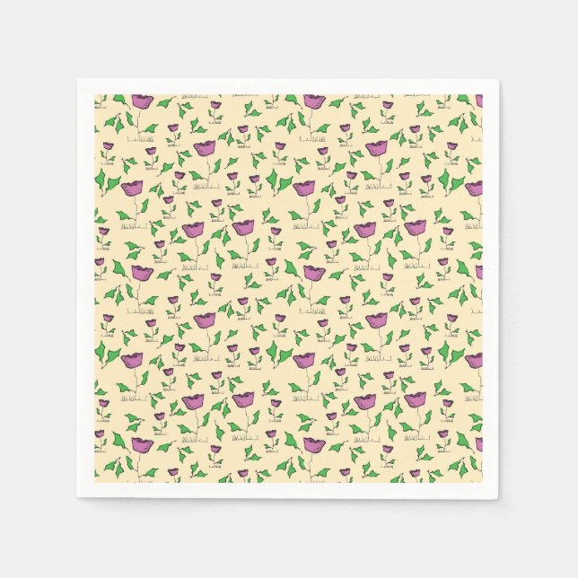 Purple tulips on yellow background napkins (Front)