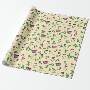 Purple tulips on yellow background wrapping paper