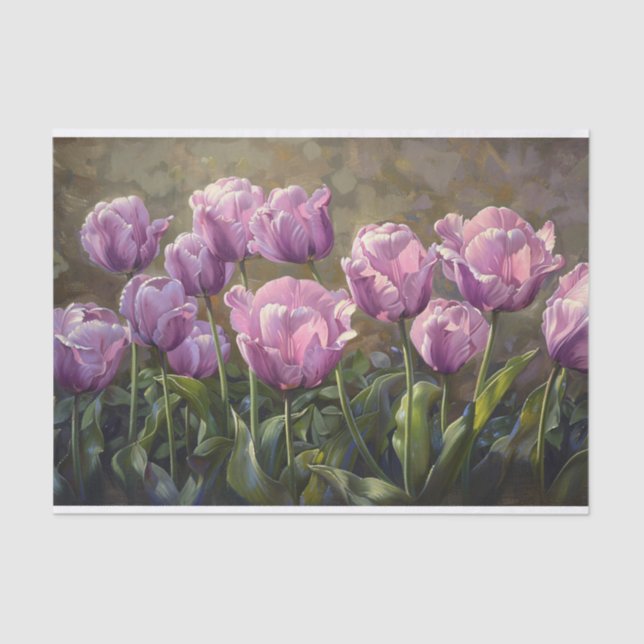 Purple Tulips Painting Botanical Decoupage Tissue Paper (Front)