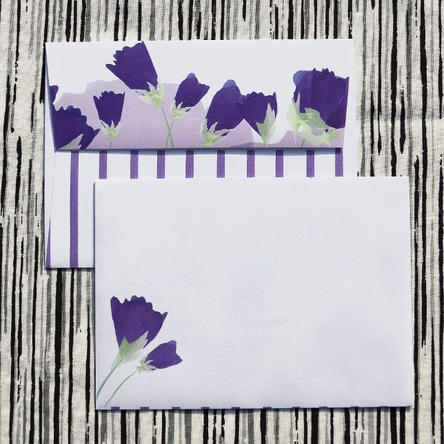Purple Tulips, Purple Stripes Sweet 16 Envelope (envelopes with purple tulips and purple stripes for purple sweet 16 invitations)