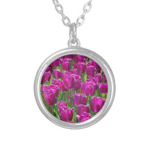 Purple Tulips Silver Plated Necklace