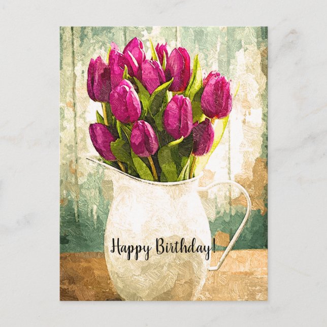 Purple Tulips, Spring Bouquet Birthday Art Holiday Postcard (Front)