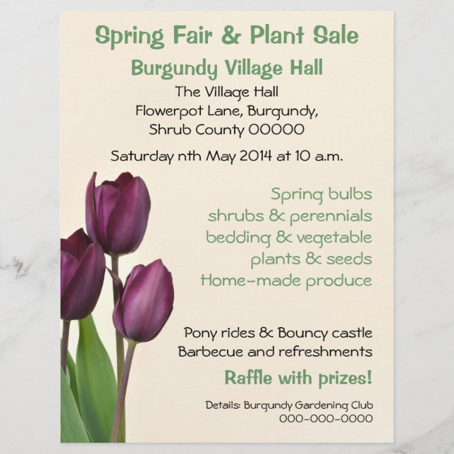 Purple tulips spring fair or plant sale flyer (Front)