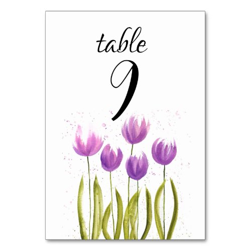 Purple Tulips Spring Floral Flowers Wedding Table Number