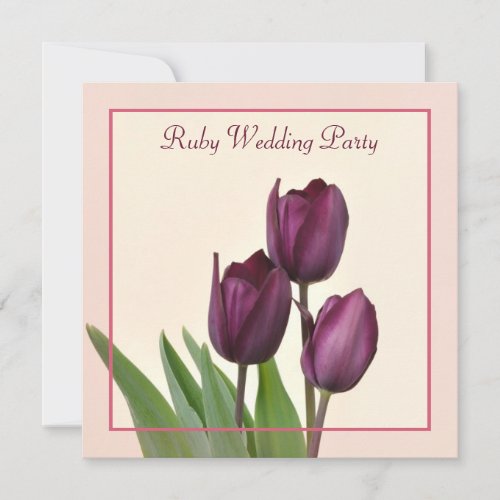 Purple tulips square Ruby anniversary party Custom Invitation