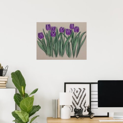 Purple Tulips Watercolor Flower Poster