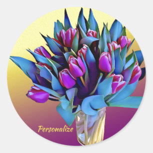Purple Tulips Watercolor Personalize Classic Round Sticker