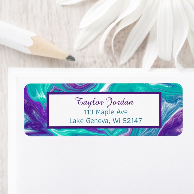 Purple Turquiose  Marble Fluid Art Personalized Label (Insitu)