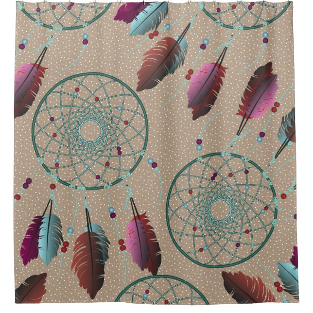 Purple Turquiose Native Dream Catchers Micro Dots Shower Curtain (Front)