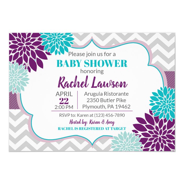 purple and turquoise baby shower invitations