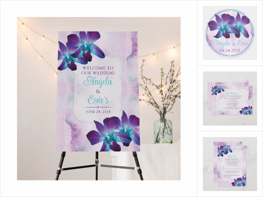 Purple Turquoise Blue Dendrobium Orchid Wedding