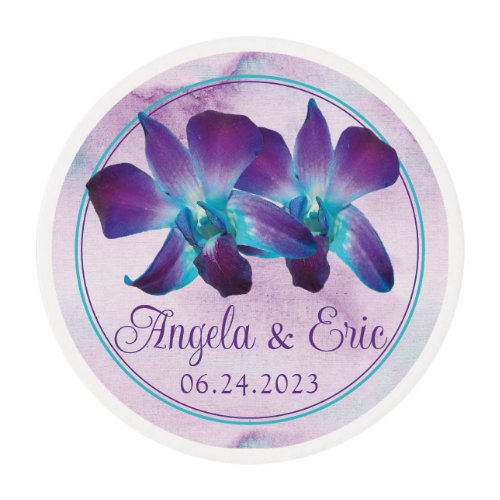 Purple Turquoise Blue Dendrobium Orchid Wedding Edible Frosting Rounds