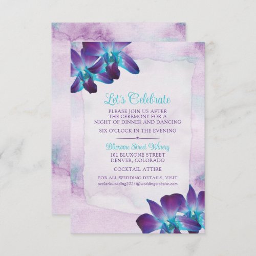 Purple Turquoise Blue Dendrobium Orchid Wedding Enclosure Card