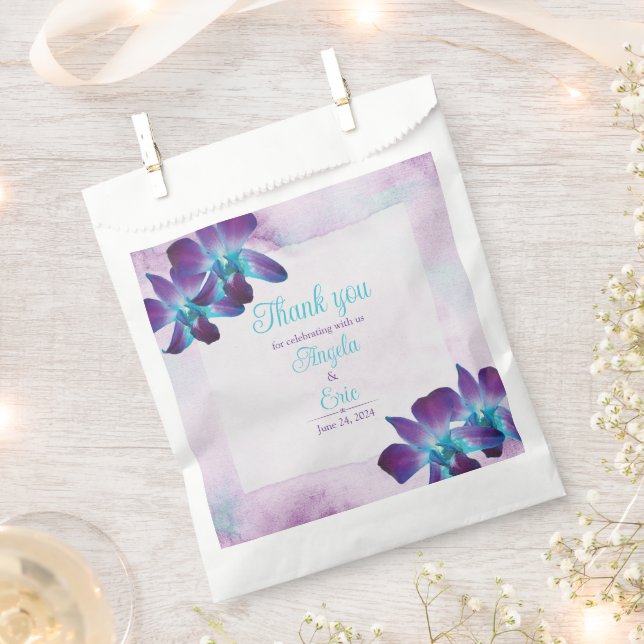 Purple Turquoise Blue Dendrobium Orchid Wedding Favor Bag (Clipped)