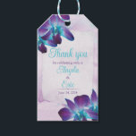 Purple Turquoise Blue Dendrobium Orchid Wedding Gift Tags<br><div class="desc">Turquoise and purple blue Dendrobium orchid flower wedding favor tags with lilac purple and turquoise watercolor background and torn edge look paper background for the wedding favor tag wording. This type of orchid is violet purple and teal or turquoise blue in color and is called a blue Dendrobium orchid. There...</div>