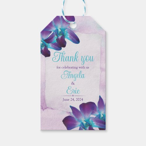 Purple Turquoise Blue Dendrobium Orchid Wedding Gift Tags