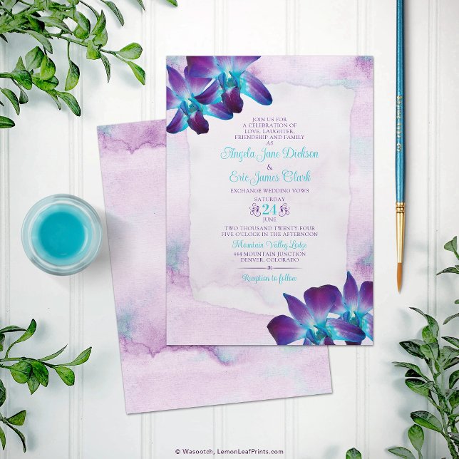 Purple Turquoise Blue Dendrobium Orchid Wedding Invitation (Purple Turquoise Blue Dendrobium Orchid Wedding Invitation.)