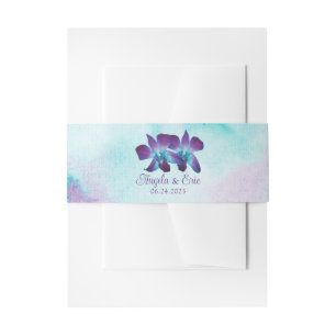 Purple Turquoise Blue Dendrobium Orchid Wedding Invitation Belly Band