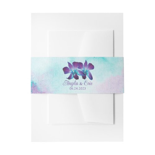 Purple Turquoise Blue Dendrobium Orchid Wedding Invitation Belly Band