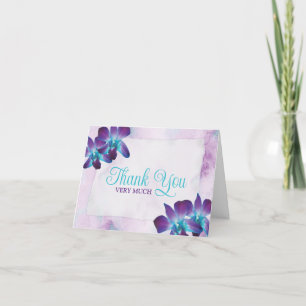 Purple Turquoise Blue Dendrobium Orchid Wedding Letterpress Thank You Card