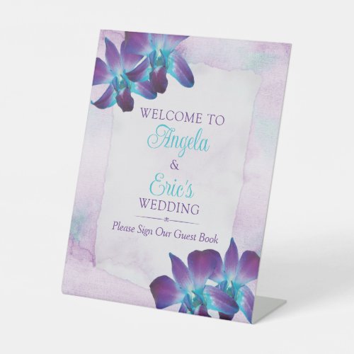 Purple Turquoise Blue Dendrobium Orchid Wedding Pedestal Sign