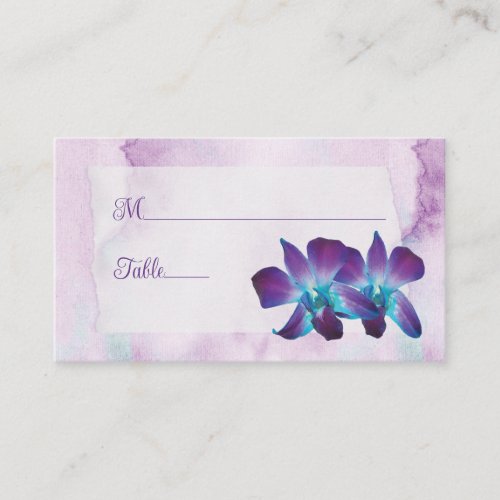 Purple Turquoise Blue Dendrobium Orchid Wedding Place Card