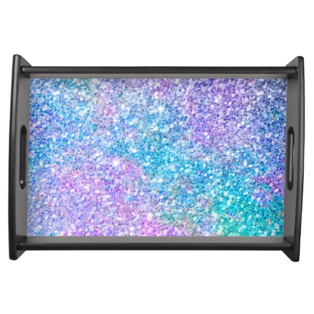 Purple & Turquoise Blue Glitter Print Serving Tray (Front)