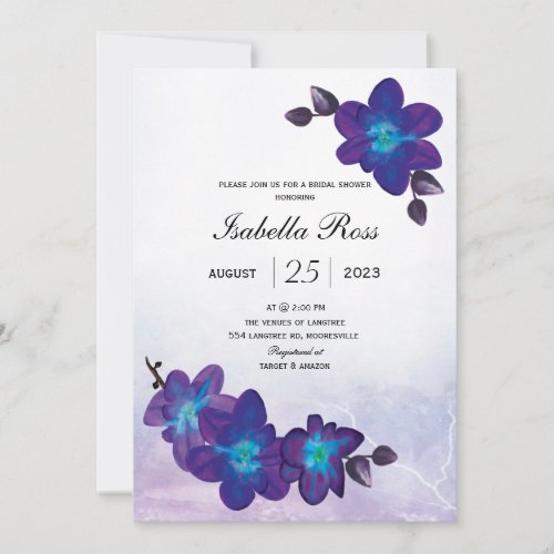 Purple Turquoise Blue Orchid Bridal Shower Invitation