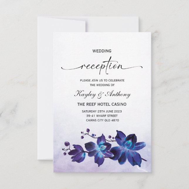 Purple Turquoise Blue Orchid Reception RSVP Card (Front)