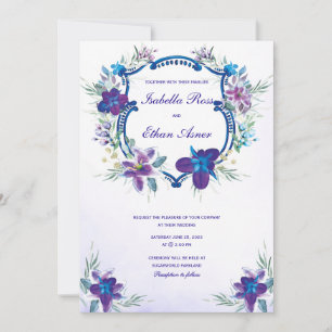 Purple Turquoise Blue Orchid Wedding Invitation