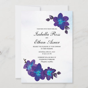 Purple Orchid Wedding Invitations, Dendrobium Wedding Invitation Suites, Custom, Blue Purple Orchid, Belly Bands, shops Wedding Invitation Suites