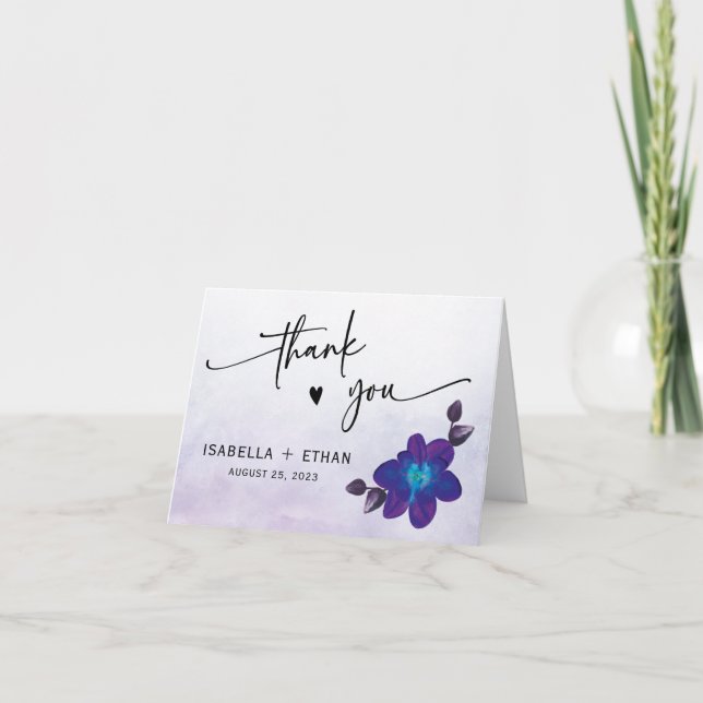 Purple Turquoise Blue Orchid Wedding Thank You Card (Front)