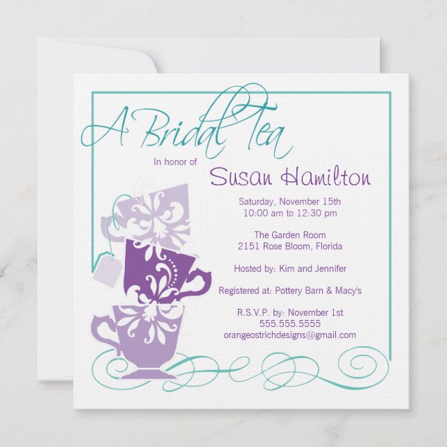 Purple & Turquoise Bridal Shower Invitation - Tea (Front)