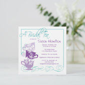 Purple & Turquoise Bridal Shower Invitation - Tea (Standing Front)