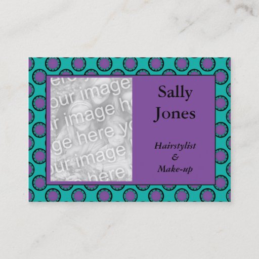 Customizable purple turquoise circles photo frame business card templates