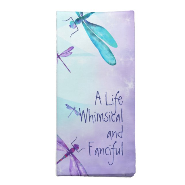 Purple, Turquoise Dragonfly Monogram Cloth Napkin (Folded)