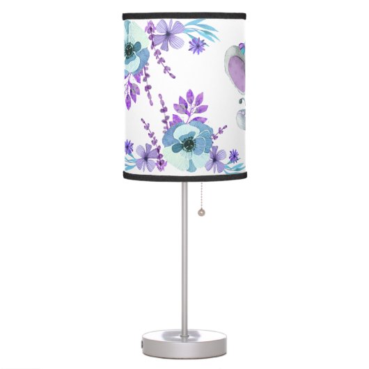 Purple turquoise elephant girl Lamp, Table Lamp (Left)
