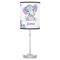 Purple turquoise elephant girl Lamp, Table Lamp