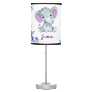 Purple turquoise elephant girl Lamp, Table Lamp